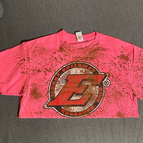 Like New Eldora Speedway T-Shirt w/ fake dirt splatter Hot Pink Size Large - Picture 3 of 6